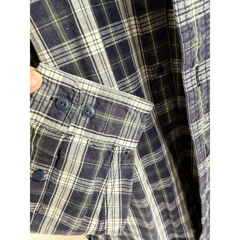 L.L. Bean Plaid Button Down Shirt Size XL Navy Blue Green